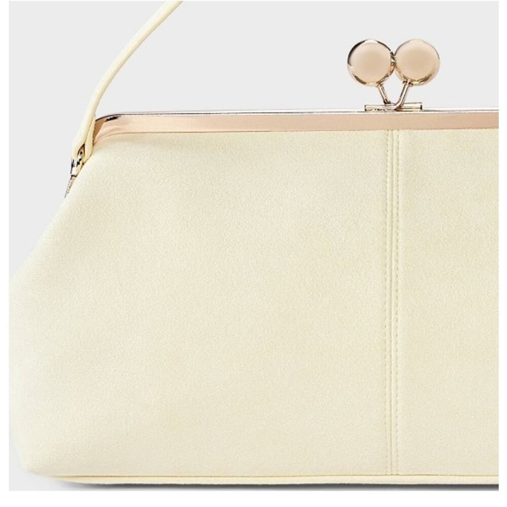 NWT MSRP $30 A NEW DAY SUEDE KISS LOCK CLUTCH SHOULDER BAG CREAM/YELLOW - Picture 5 of 8